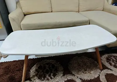 Mid-century Modern White Coffee Table with Wooden Legs