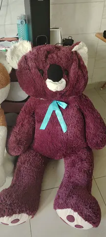 Large Dog  Burgundy Plush Teddy Bear  155 cm with Blue Ribbon - Good Condition