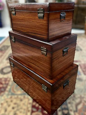 Set of 3 Vintage Style Wooden Storage Trunks