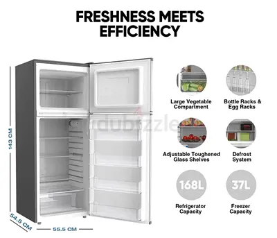 Compact 2-Door Refrigerator 168L + 37L Freezer - New Open Box