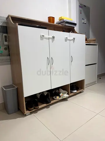 wooden shoe cabinet with storage - light oak  white ( fits 28 pairs of shoes )