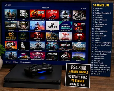 PS4 Slim Jailbroken Console - 1TB, 30 Games Loaded, Ready to Play