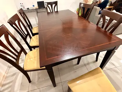 Solid Wood Dining Table with 6 Chairs - Dark Brown