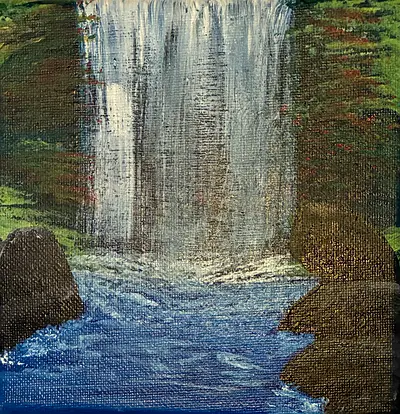 Acrylic Painting of Waterfall on Canvas, Small Landscape