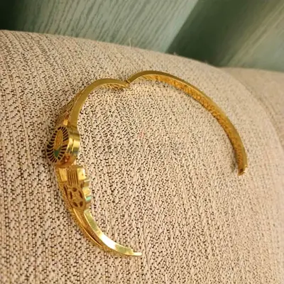 Yellow Gold-tone plated bangle bracelet, 16.72g, Evil eye vintage style