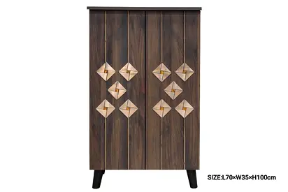 Compact Wooden Shoe Cabinet with Decorative Diamond Inlays - Dark Oak (70x35x100cm)
