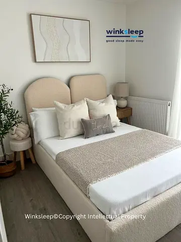 Winksleep Upholstered Bed Frame with Headboard - Cream, Single/Small Double (see size)
