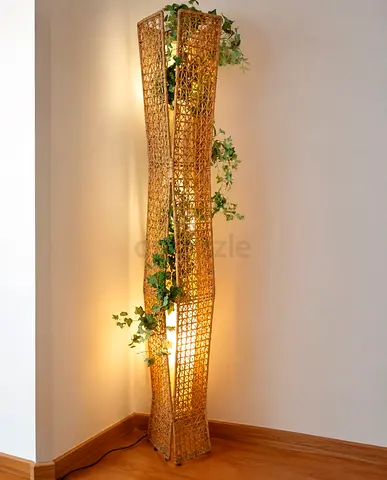 Marina Home Tall Woven Rattan Floor Lamp with Built-in Planter Accent