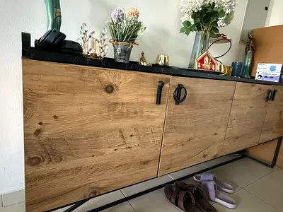 Wooden Sideboard / Buffet Cabinet with Black Metal Frame - Good Condition