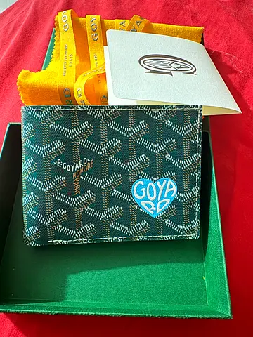 Goyard Bifold Wallet in Green Canvas — Brand New, unique with special marquage drawn