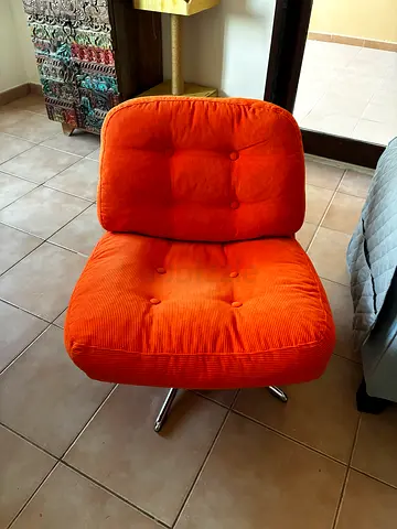 Orange Corduroy Accent Chair with Metal Legs - Good Condition