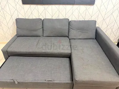 IKEA Grey L-shaped Sofa with Storage and Bed