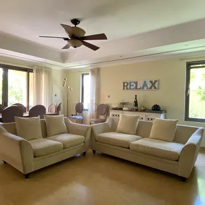 Pair of Cream Fabric 2-Seater Sofas — Good Condition
