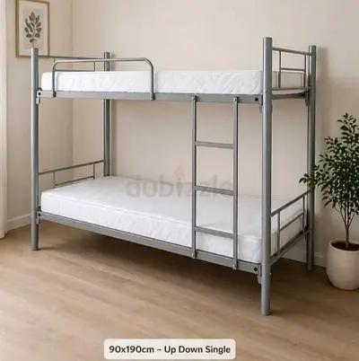 Metal Bunk Bed Frame with Two Single Mattresses (90x190cm)