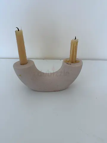 Ceramic double candle holder — beige, minimalist design