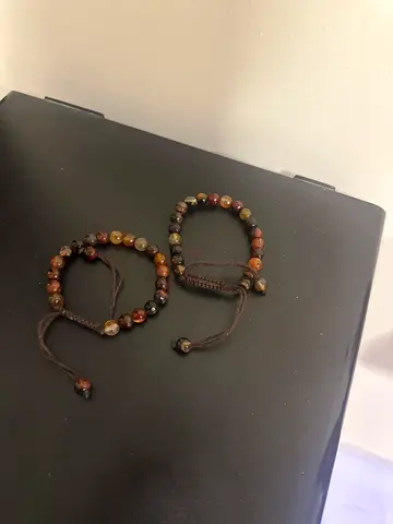 Pair of Beaded Stone Bracelets — Adjustable Cord, Unisex