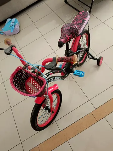 Kids Pink Training Bike with Basket and Training Wheels - Good Condition