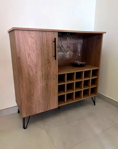 Wooden Storage Cabinet with Glass Rack