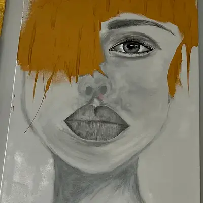 MODERN STATEMENT: Original Hand-Painted Face in Gold Canvas