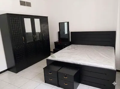 Dark Wood 4-Piece Bedroom Set — Bed, Wardrobe, Dressing Table  Drawers