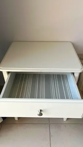 Set white Wooden Bedside Table with Drawer - Good Condition