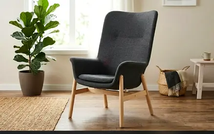 Comfortable Grey Fabric Accent Armchair with Wooden Legs perfect condition