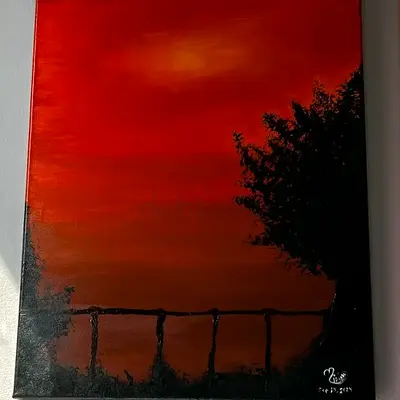 ORIGINAL ART: Hand-Painted Afternoon Sunset Acrylic Canvas