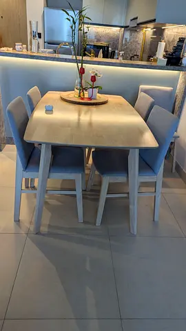4-Seater Dining Table with Upholstered Chairs - Light Oak