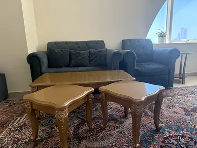 Gray 3-Seater Sofa + Armchair with Matching Coffee  Side Tables