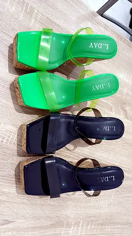 Pair of LDAY square-toe heeled sandals (black + green) - size 37/38