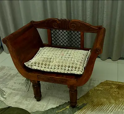 Solid Wood Carved Accent Chair — Antique Style, Good Condition