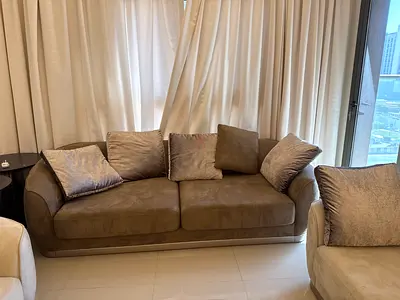 Set of 4 , 3-seater suede-look sofa with matching armchair, good condition