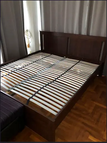 Solid Wood Queen Bed Frame with Slatted Base - Dark Brown