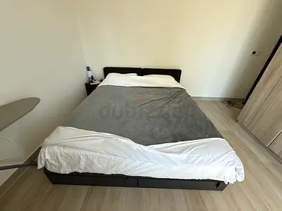 FOR FREE - TO COLLECT Queen size leather bed frame with storage and mattress - good condition
