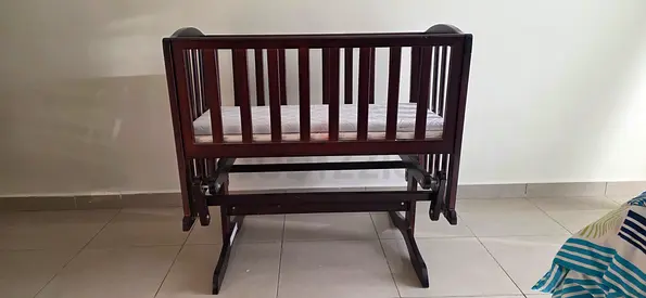 Wooden Baby Crib with Mattress - Good Condition
