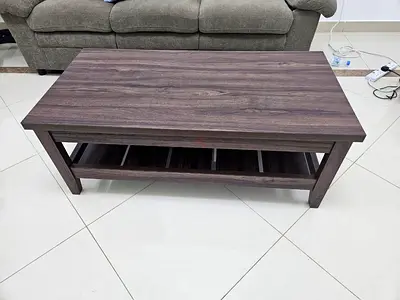 Wooden Coffee Table with Lower Shelf - Dark Walnut Finish