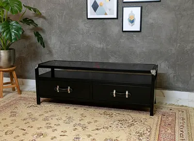 The One Black TV Stand / Media Unit with Two Drawers - Good Condition