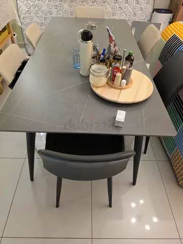 Modern Gray 6-Seater Dining Table with Chairs