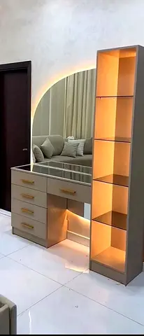 Vanity Dressing Table with Mirror and LED-lit Shelves