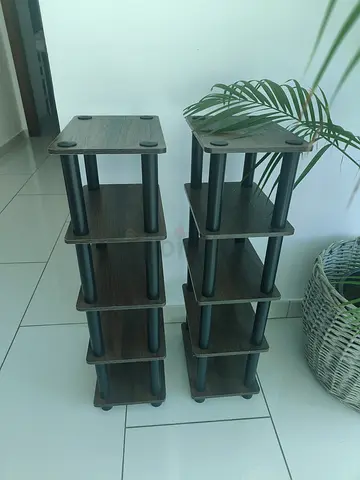 Pair of compact wooden storage  stands / small shelving towers