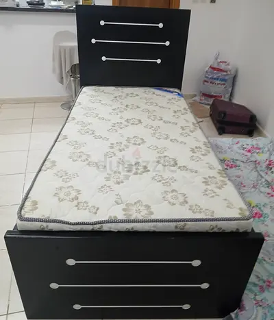 Single Bed Frame with Mattress - Dark Wood Finish