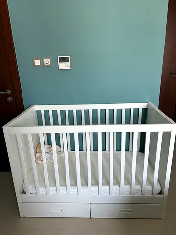 🛏️ IKEA GONATT Baby Cot with Drawer – White | 60x120 cm