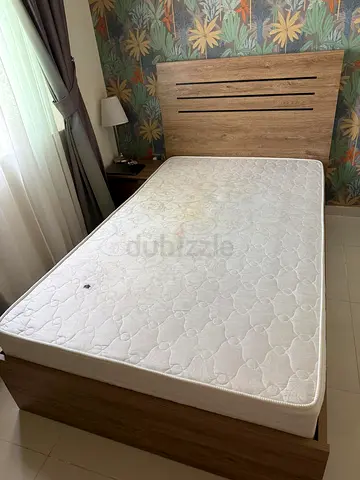 Single wooden bed frame with mattress and headboard - good condition