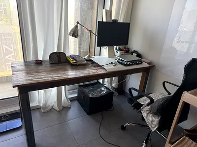 Solid Wood Office Desk — Rustic Industrial Style, Good Condition can be used as a dining table/desk