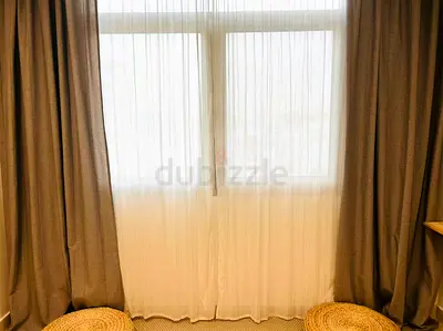 Pair of Grey Curtain Panels with Sheer White Netting