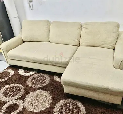 Beige L-Shaped 3-Seater Sofa with Chaise - Good Condition