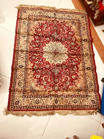 Used Persian-style red and beige medallion rug