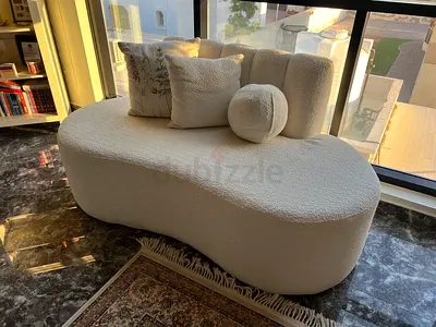 Curved Bouclé Two-Seater Sofa / Loveseat - Cream White