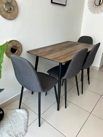 Compact 4-Seater Dining Table with Grey Upholstered Chairs 120x70cm