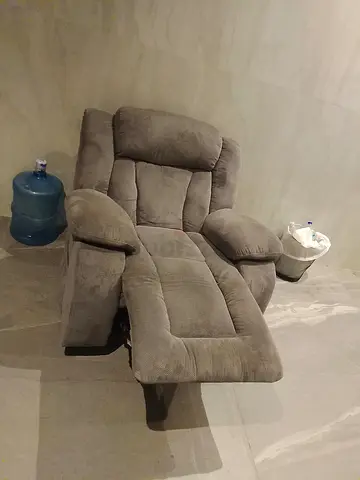 Grey Plush Recliner Armchair with Footrest - Good Condition
